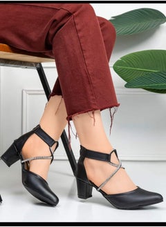 Buy Heeled Sandal For Woman With Crystal - Leather - Black in Egypt