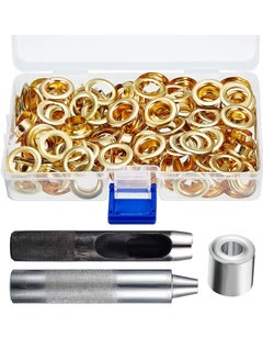 Buy Grommet Tool Kit Setting and 100 Sets Eyelets Portable Hand Press for Leather Clothes Shoes Fabric Belts with Storage Box Gold, 1/2 Inch Inside Diameter in UAE