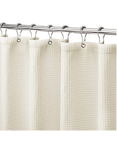 Buy Premium Shower Curtain Thick Fabric Waffle Weave Design 5-Star Hotel Quality, Waterproof Mildew-proof No Smell Washable with 12 Plastic Hooks for Bathroom (Beige, 180 x 180cm) in UAE