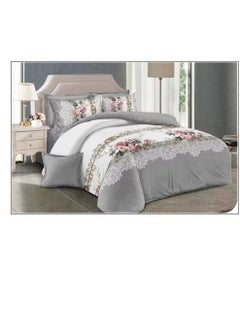 Buy 6-Pieces Glace Cotton Printed Fancy Comforters Set Fixed duvet, fitted bedsheets and pillowcase King Size F35 in UAE