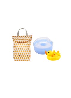 Buy Essential Pack Of 3 Rubber Duck Powder Puff Small Diaper Bag Blue in UAE