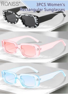 Buy 3PCS Women's Rectangular Sunglasses, UV400 Protection Sun Glasses, Fashion Decorative Eyewear for Outdoor Party Street Photography, Black, Pink and Blue in Saudi Arabia