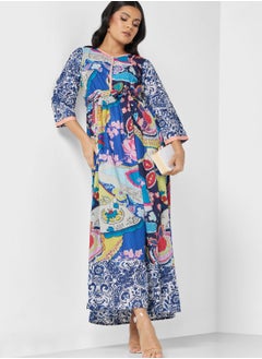 Buy Flared Sleeve Printed Jalabiya in UAE