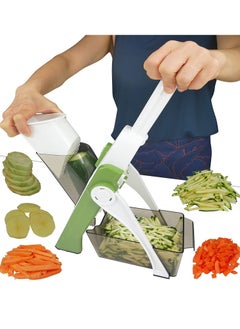 Buy Vegetable Cutter,Multifunctional Vegetable Slicer with Stainless Steel Blades, Manual Food Cutter for Chef and Household (Green) in UAE