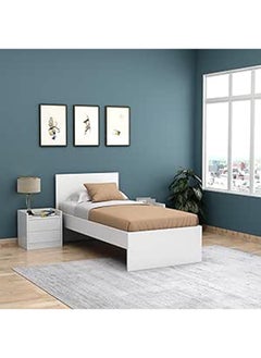 Buy Wooden Single Bed without Storage White 90x207x97cm in UAE