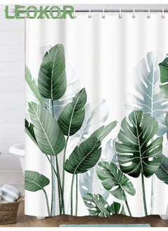 اشتري Tropical Leaves Plant on White Background Odorless Curtain with Hooks for Bathroom في السعودية