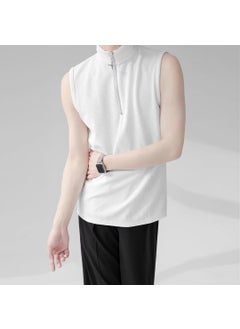 Buy Sleeveless T-shirt vest mens solid color summer Korean fashion brand sports casual Pleated vest waistcoat sleeveless wearWhite White in Saudi Arabia