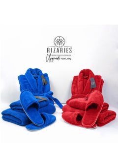 Buy Couple Bathroom Set (2 Bathrobes with Slippers and 2 Towel Sets) in UAE