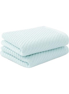 Buy 2-Piece Towel Set, Blue Ribbed Hand Towels for Bathroom 74x34cm 100% Cotton Soft Absorbent Soft Feeling Fast Drying Towels Hotel Towel Face Towel in Saudi Arabia