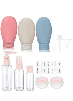 Buy Travel Bottles Set with Toiletry Bag 12 Pack Leak Proof Silicone Travel Containers for Travel Size Toiletries Portable Refillable Squeeze Airplane Essential Small Cosmetic Bottles With Labels in Saudi Arabia