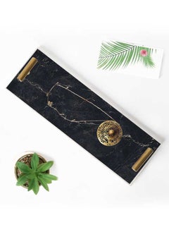 Buy Decorative Acrylic Serving Tray with Gold Metal Handles and Granite Marble Design in Saudi Arabia