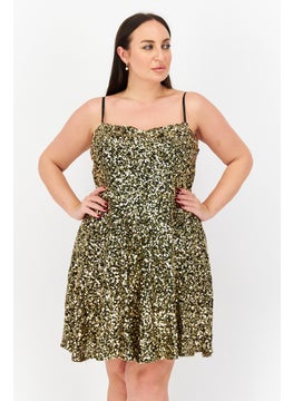 اشتري Women Plus Size Textured Mini Dress, Black/Gold في الامارات