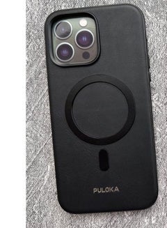 Buy Puloka Genuine Luxury Leather Case Supports MagSafe Wireless Charging for iPhone 15 Pro Max Black in Egypt