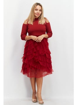 Buy Women High Neck Textured Midi Dress, Red in UAE