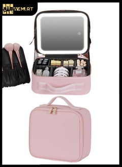Buy Portable Makeup Bag with LED and Mirror Pink Color in Saudi Arabia