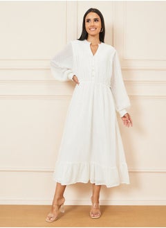 Buy Dobby Long Sleeves A-Line Midi Dress in Saudi Arabia