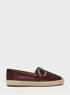 Buy Textured Diamante Buckle Flat Espadrille in UAE