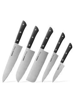 Buy Samura Harakiri Set of 5 Kitchen Knives | Black | Paring, Utility, Nakiri, Santoku, Chef's Knife | AUS-8 Stainless Steel Blade | ABS Plastic Handles | Easy To Use | Lightweight | Corrosion Resistant in UAE