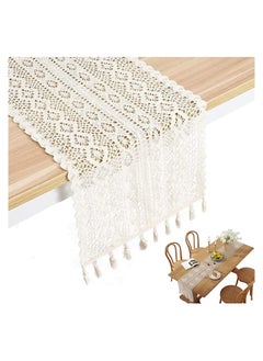 Buy Table Runners Cotton Crochet Cover Lace Boho Wedding Runner, Beige Macrame Runner with Tassels Bohemian Bridal Decor, Home Dining Decor (25x180cm) in Saudi Arabia