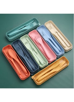 Buy 8 Colors Reusable Portable Wheat Straw Cutlery, Travel Utensils Flatware Sets with Case Storage Box, Spoon Knife Fork Tableware Sets, for Lunch Boxes Kids Adult Picnic Camping Outdoor Home Office in UAE