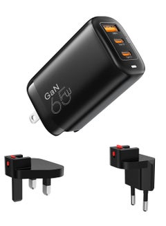 Buy Vyvylabs GaN Fast Charger Kit 65W Mini And Compact Travel Set with A+2C Ports (US+EU+UK)  Black in UAE