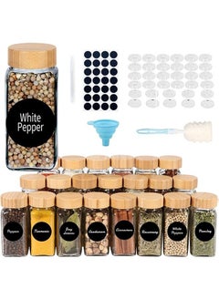 اشتري 24 Pcs Spice Jars with Labels - 4 oz Glass Spice Jars with Bamboo Lids, 48 Labels Labels Stickers, Collapsible Funnel, Seasoning Storage Bottles for Spice Rack, Cabinet, Drawer في الامارات