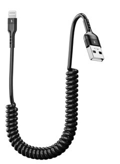 Buy USB To Lightning Cable iPhone Charger Cord Coiled Spring Wire, USB To Lightning Stretching Charger Cable 1.8meter stretchable Black in Saudi Arabia