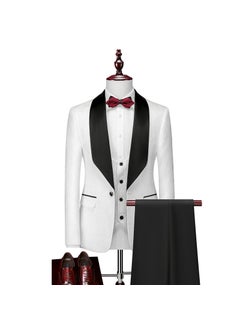 Buy 2023 Jacquard Mens Suit Slim Fit Wedding Set White in Saudi Arabia