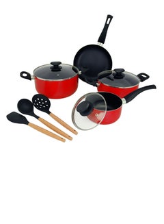 Buy 10 Pcs Non Stick Cookware Set Red/Black in Saudi Arabia