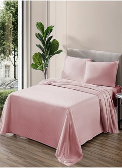 Buy Plain sheet set with fabric pattern - color: Pink -Size: 240*270+2 pillowcases. in Egypt