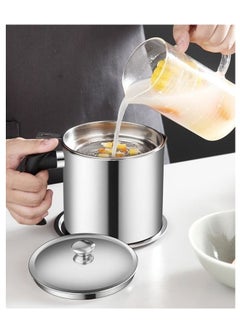 اشتري 2L Stainless Steel Oil Storage Can Container With Strainer,Lid,Tray Easy-Grip Handle Suitable For Storing Frying Oil And Cooking Grease في الامارات