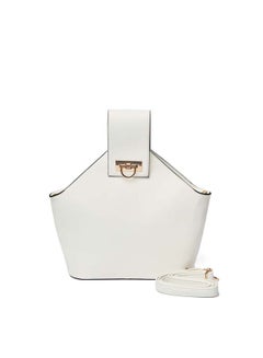 اشتري Elegant Faux Leather Logo Embellished Bag With Top Handle And Detachable Shoulder Strap في مصر