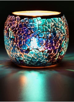 Buy Mosaic Glass Candle Holder/Tea Light Holder/Vase/Pen Holder, Romantic Handmade Shattered Glass Tea Light Candle Shade/Potted Plants Bowl for Home Decoration Wedding Party-Blue in Saudi Arabia