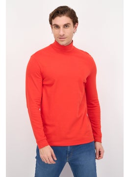 Buy Men Turtle Neck Plain Sweatshirt, Red in UAE