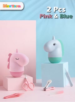 اشتري 2-Pack Novel Unicorn Shape Baby Safe 4-in-1 Nail Clipper Trimmer Kit Pink and Blue for Baby في الامارات