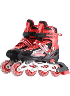 Buy Adjustable Roller Skate Shoes Led Light Single Row 4-Wheels Size 35-38 in Egypt