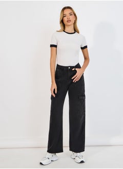 Buy High Rise Wide Leg Cargo Jeans in Saudi Arabia