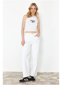 Buy White Stitching Detailed High Waist Barrel Jeans TWOSS24JE00314 in Egypt