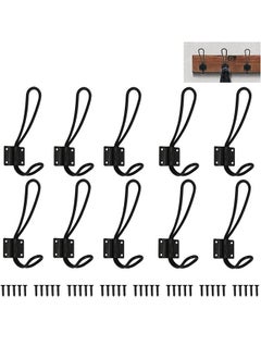 اشتري Rustic Entryway Hooks, 10 Pack Farmhouse Hooks With 40PCS Metal Screws Included, Black Decorative Wall Mounted Rustic Coat Hooks Rack, Double Vintage Organizer Hanging Wire Hook Clothes Hanger في السعودية