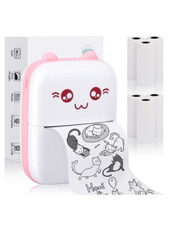 Buy Portable Bluetooth Thermal Printer with 5 Rolls Printing Paper for IOS Android Smartphone, Mobile Wireless Label Receipt Sticker Photo List Notes Inkless Smart Printing Gift (Pink) in Saudi Arabia