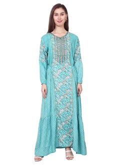 اشتري THREAD EMBROIDERY LONG VISCOSE PRINTED BLUE COLOUR STYLISH ELEGANT ARABIC KAFTAN JALABIYA DRESS في السعودية