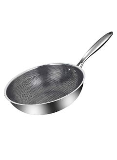 اشتري Stainless Steel Wok, Round Bottom Non-stick Honeycomb Wok with Lid and Anti-scalding handle 34cm في الامارات