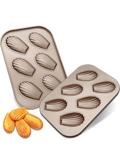 اشتري 2 Pack Madeleine Pans, 6-Cavity Madeline Baking Pan, Non-Stick and Heavy Duty Shell Shape, Madeline Bakeware Mold for Oven Baking, Champagne Gold في السعودية