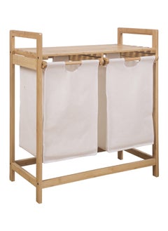 Buy Bamboo Laundry Hamper with Shelf, 2 Section Wooden Laundry Basket with Sliding Removable Bags, Freestanding Laundry Sorter for Bathroom Bedroom Living Room Laundry Room, Grey Pull-Out Bags in Saudi Arabia