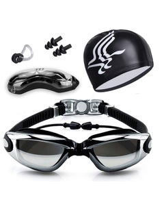 Buy Swimming Goggles Bundle, Anti Fog Swim Goggle with Swim Caps & Ear Plug, UV Protection Triathlon Free Protection Case for Adult Men Women in Saudi Arabia