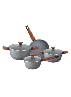 Buy 7-Piece Durable Non-Stick Aluminium Cookware Set Grey And Brown 30.5 X 15.5 X 55.5 Cm 2019F-10-G in Saudi Arabia