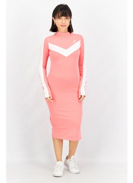 اشتري Women Sportswear Fit Long Sleeve Outdoor Midi Dress, Pink/White في الامارات