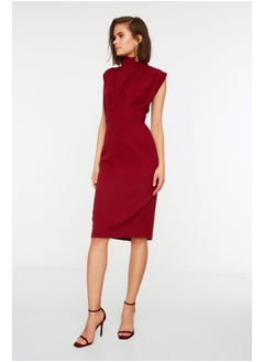 Buy Claret Red Stand-Up Collar Midi Woven Dress TWOAW20EL0311 in Egypt