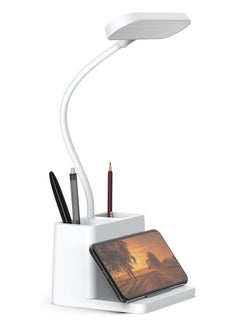 Buy LED Small Desk Lamp, Desk Lamps for Home Office, White Desk Light for Kids, Desktop/Computer Study Lamps for Bedrooms, Rechargeable, Battery Operated, Pen Holder, Adjustable Gooseneck Reading Lamp in UAE