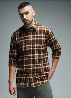 Buy Regular Fit Checked Shirt for Men - Brown Cotton in UAE